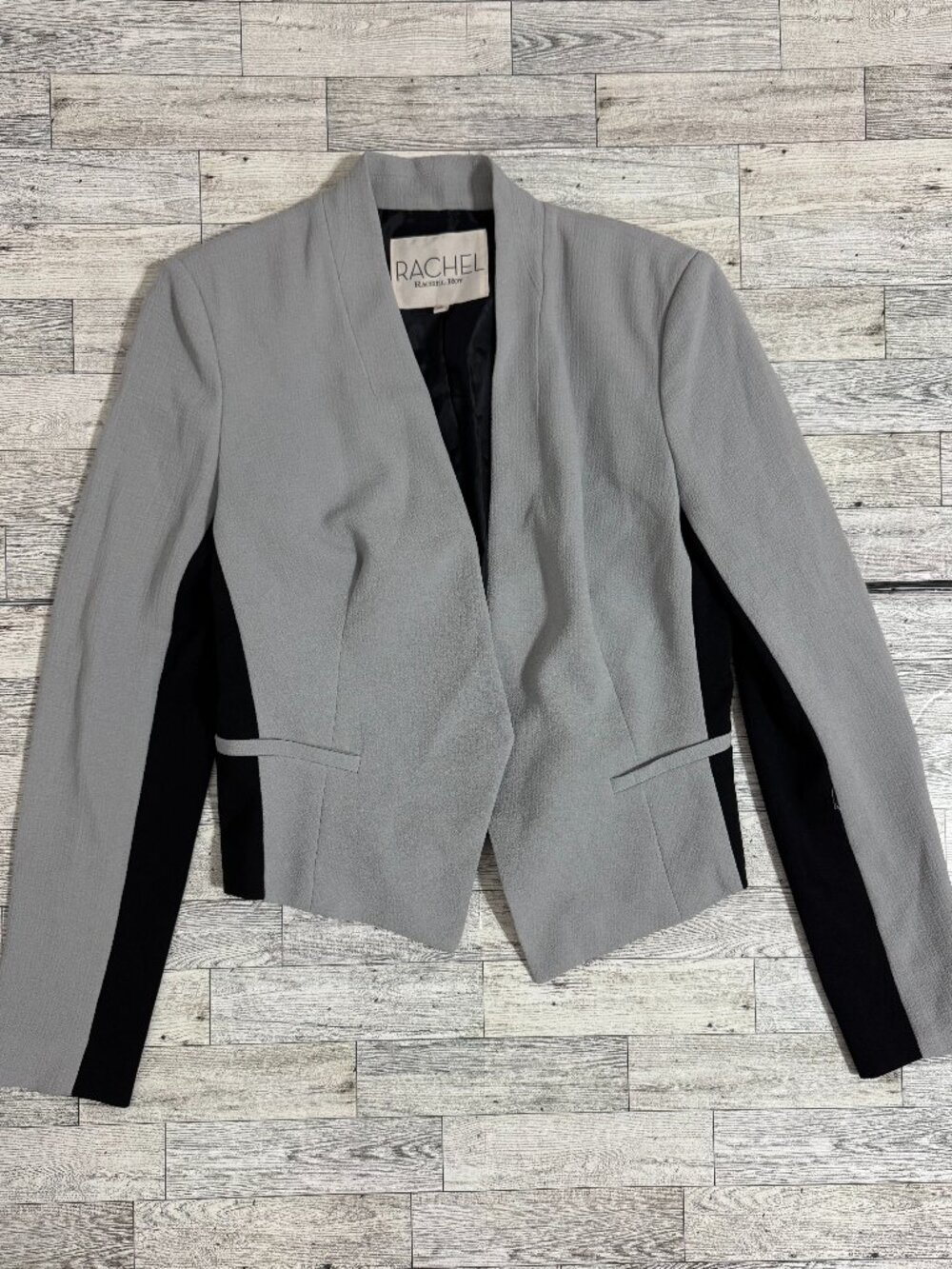 RACHEL Rachel Roy Colorblock Open-Front Blazer Grey Black Size 6
